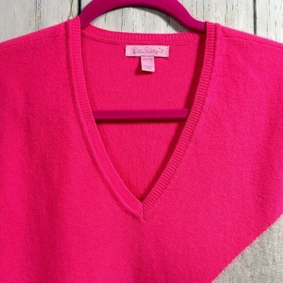 Lilly Pulitzer 100% Cashmere Colorblock V Neck Sweater Pink Gray Quite Luxury - Picture 4 of 16
